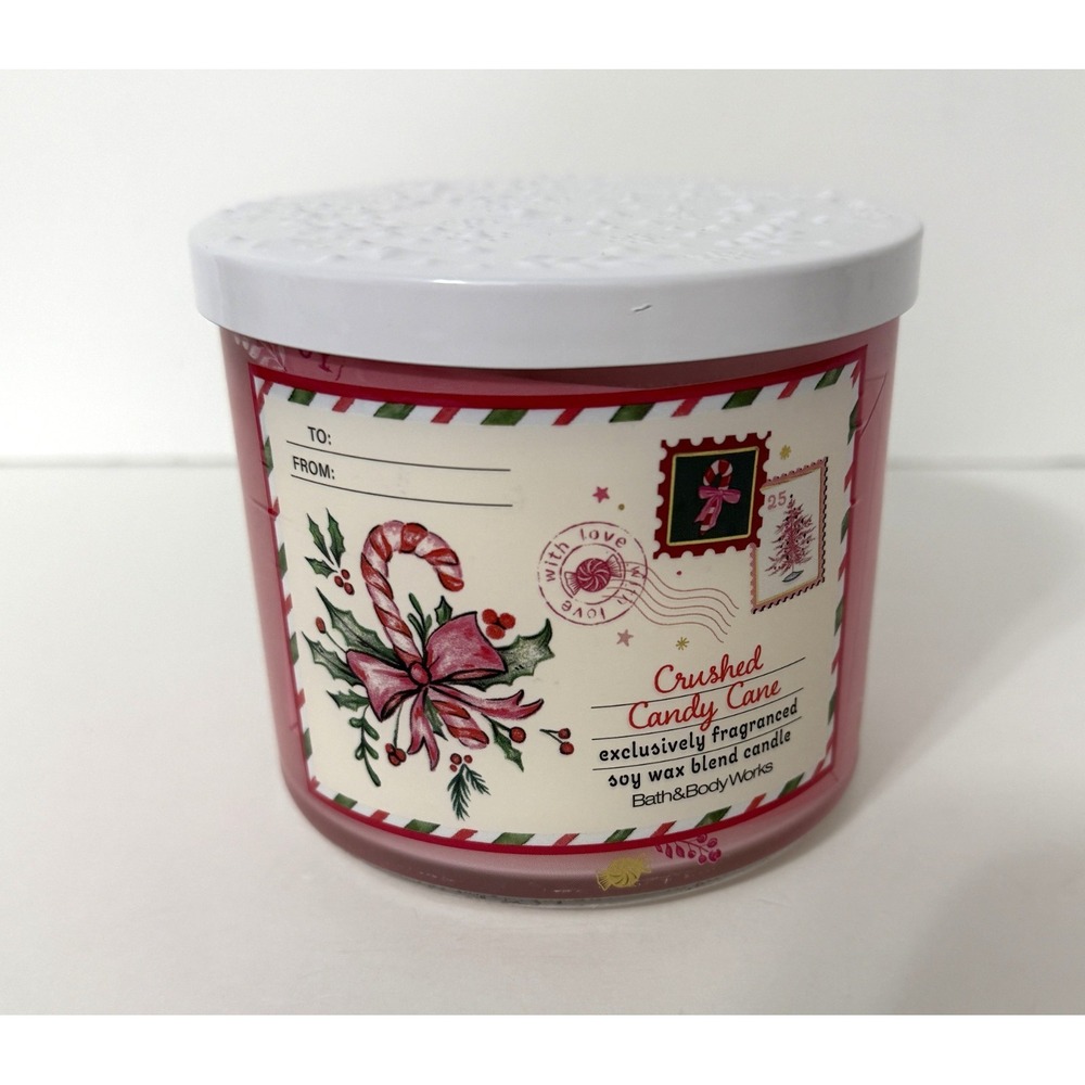 Bath and Body Works 3 Wick Candle Crushed Candy Cane Scented NEW